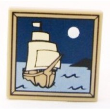 Part 3068bpb0408 Dark Tan Tile 2 x 2 with Sailing Ship and Moon Pattern 